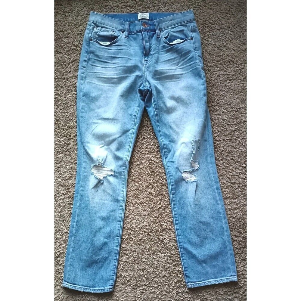 J. Crew Slim Broken in Boyfriend Jeans Size 26 Womens Light Rinse Distressed